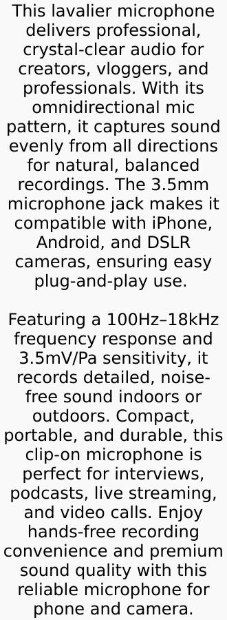 5 Core Microphone 2 Pc Professional Lavalier Mic Wearable Omnidirectional 3.5mm Body Lapel Mics