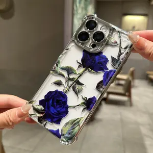 Blue rose Phone Case Suitable for iPhone16/15/14/13/12/11 Xs Pro Max Plus electroplated anti drop soft case phone case LMG01