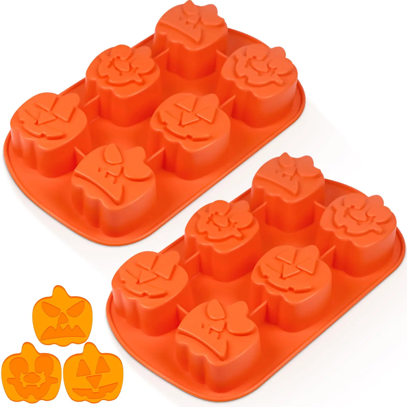 Halloween Themed Silicone Mold, 2 Counts/set 6-grid Pumpkin Shaped Cake Mold, Silicone Cake Pan, Multifunctional Baking Mold for Home Kitchen Baking House, Reusable Mold, Silicone Baking Molds