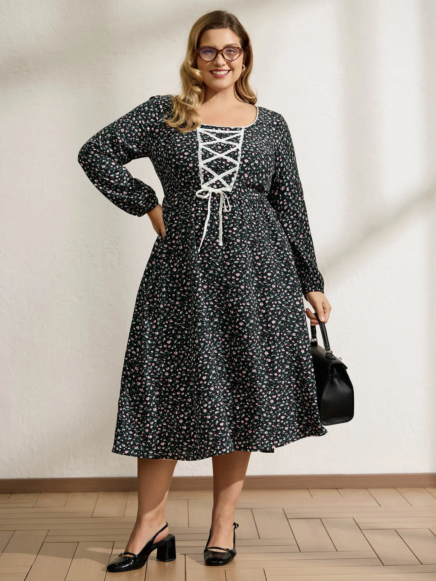 BLOOMCHIC Lady's Casual Wear Long Sleeve Maxi Dress for Women - Smooth Spandex Garment, Micro Floral Print, Pocket, Swimweek Suitable,Summerfinds