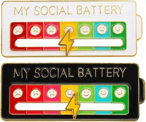 2PCS My Social Battery Slider Pin, Funny Interactive Brooch Pin, Cute Social Battery Pin, Functional Mood Enamel Pins 7 Days a Week for Clothing Decoration Backpacks Bags Hats Gifts