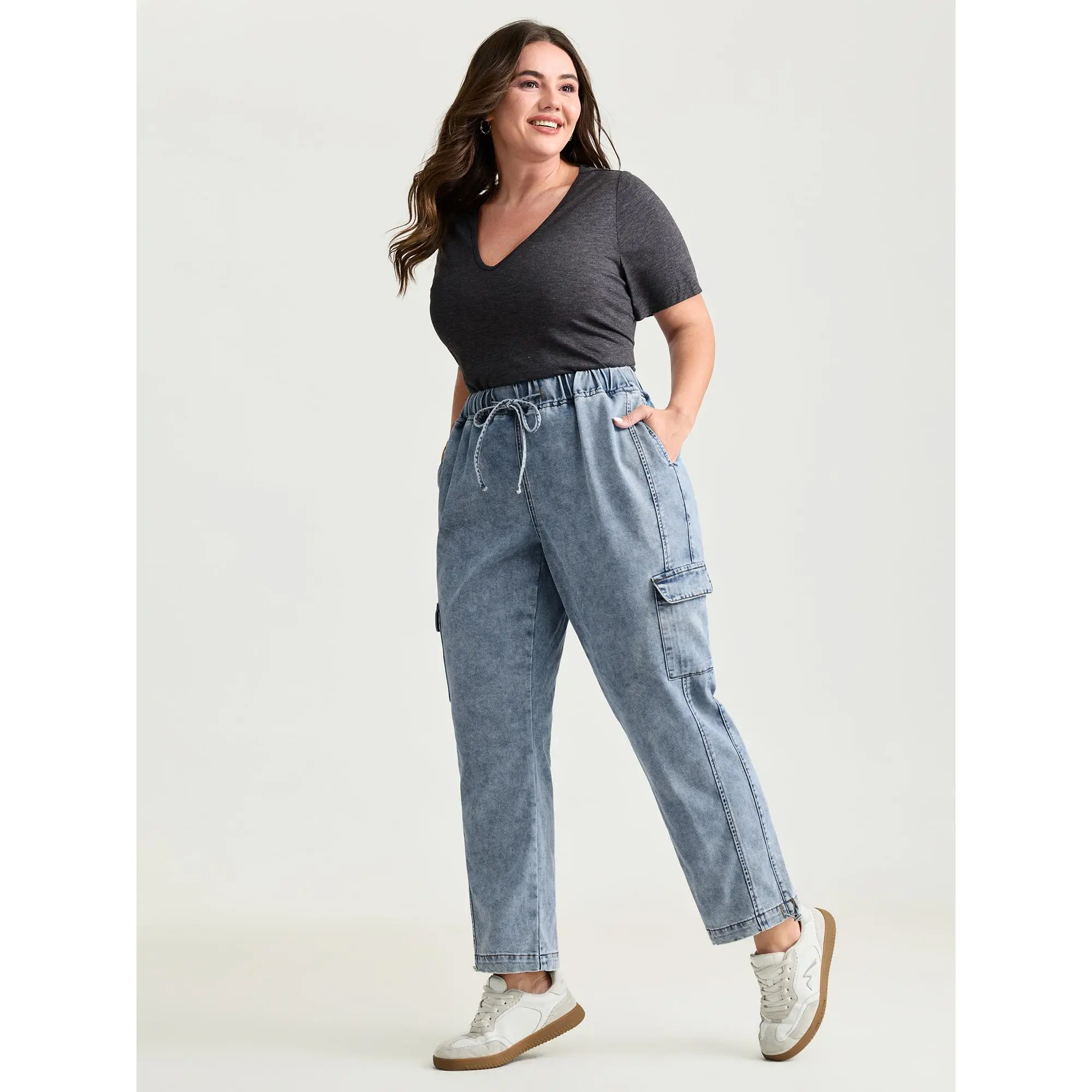 BloomChic Women's Easy Pull-on Slim Fit Stretch Denim Jeans - Elastic Waistband, Low Iron Tencel-Cotton Blend, Slant Pockets, Curvy Plus Size Basics, Casual Cold Wash Easy Pullon Wear Pants