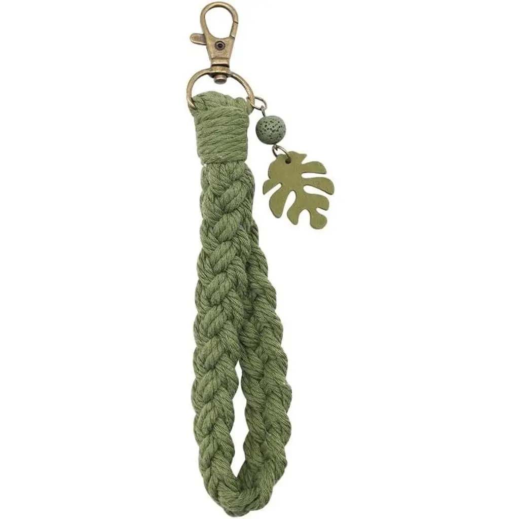 Macrame Boho Keychain Bracelet with Tassels Palm Leaf Charm Handmade Wristlet Keyring for Women(Gift)