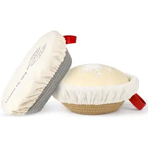 Rope Banneton Bread Proofing Basket Set, 10" Oval & 9" Round Baskets with Liners & Covers for  Artisan & Sourdough Bread Baking at