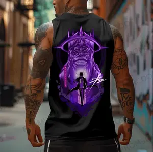 Power up your villaincore drip with this anime tank top – sinister purple design, demonic grin and lone shadow warrior for bold street statement