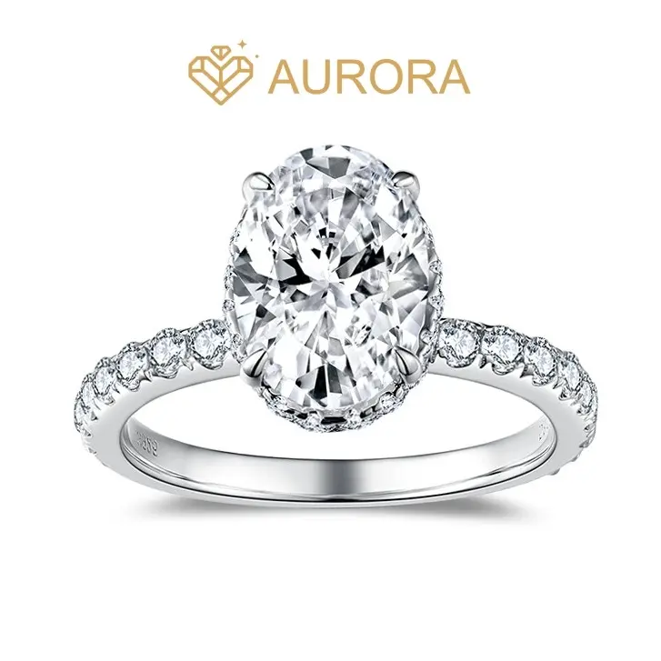 【#83 Lumi Ring】925 Sterling Silver Bridal Engagement Ring, 2.5 Carat Oval Full Moissanite Main & Side Stones, Diamond Alternative Anniversary Gift Jewelry