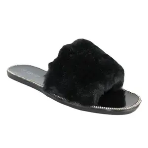 Fur & Rhinestone Jelly Sandals