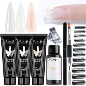 Fcozpjk Poly Extension Gel Nail Kit Clear White Pink Builder Nail Gel Kit With Slip Solution Dual Nail forms Nail Clips for Poly Gel Nail Starter Kit Home Manicure Set