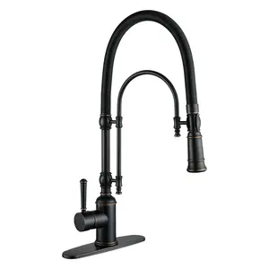 WOWOW Single Handle Deck Mount Gooseneck Pull Down Sprayer Kitchen Faucet in Oil Rubbed Bronze