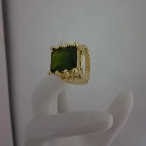 Gold Ring with Green Square Crystal – Luxury Statement Style