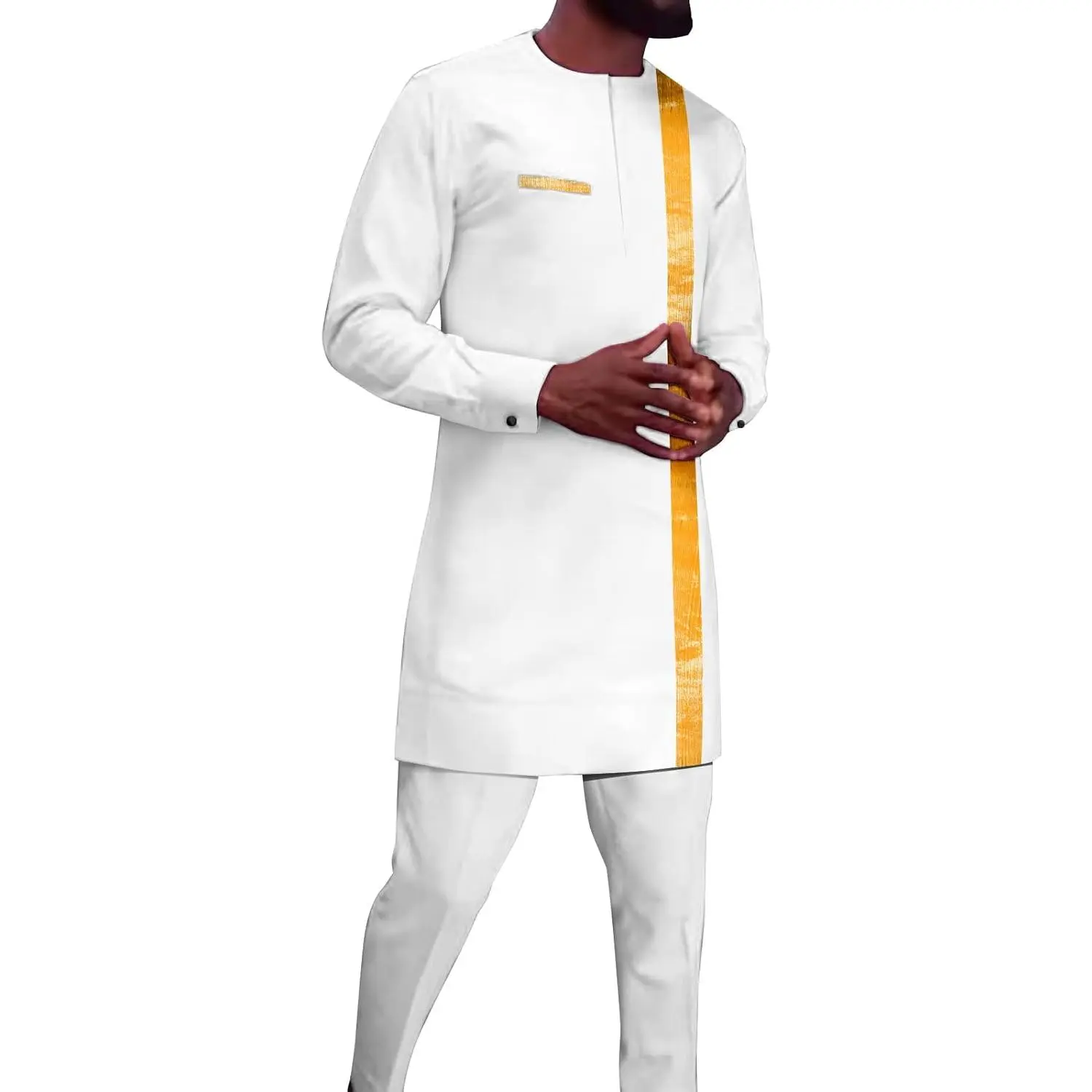 Men's 2-Piece Dashiki African Tracksuit - Full Long Sleeve Embroidered Shirt & Pant Set, Suitable for Wedding, Dating, All Seasons, Cold Wash Friendly, Dashiki Outfits