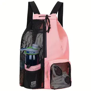 Swimming bag, mesh drawstring backpack with wet pocket, beach backpack, popular gym backpack