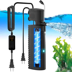 AquaMiracle Aquarium Filter with U - V Light & Pre-Filter Sponge, Fish Tank Filter with Timer (3/6/12/24 Hours) for Green Water, Turtle Filter with Aeration