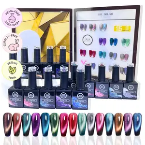 365 Nail System : 15ml / .5oz 9D Cat Eye- 3D Cat Eye - Cat Eye Gel Nail Polish Set 15Pcs, Cateye Blue Green Purple Soak Off Gel Polish Magnetic Manicure Kit for Nail Art Salon + Free Sample Book