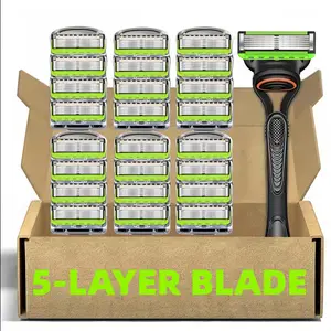 Men's Manual Shaving Razor Set, 1 Handle, 8-24 Blades, Stainless Blades, Rust-Resistant Safety Material, Easy Use and Replacement, Water Washable