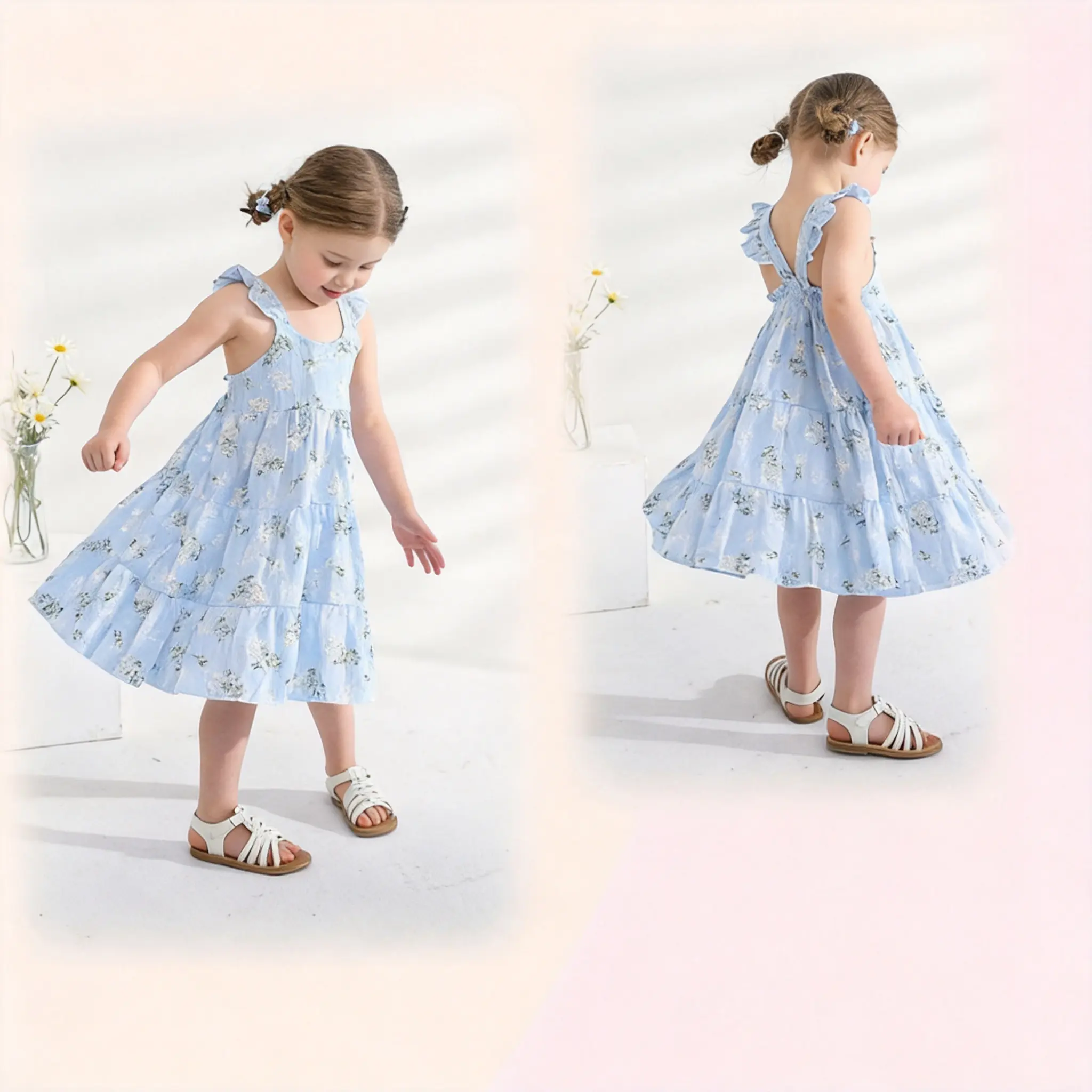 Younger Tree Toddler Baby Girls Sleeveless Rainbow Princess Sundress in Soft Cotton Blend with Ruffles for Summer Beach Parties and Outdoor Play, Baby Girls Clothing, Rainbow Floral, Compliments, Midi Length, 12-18M, 2 - 3 Years, 2-3T