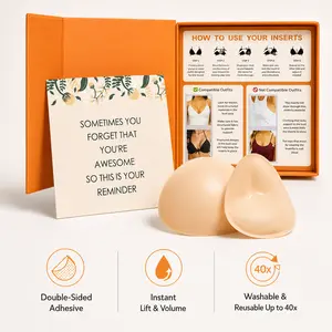 Women's Seamless Invisible Bra Cups - Bodycon Backless Reusable Snowy Sticky Double-Sided Adhesive Push-Up Lift Inserts, Soft Fabric Casual Workwear Accessories for Daily Wear & Swimming, No-Sew Washable Womenswear Style Silk Clothes