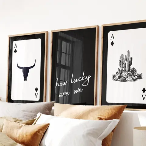 How Lucky Are We Set of 3, Ace Playing Card Poster, Trendy Western Wall Art, Retro Cowgirl Print, Modern Cowboy Décor