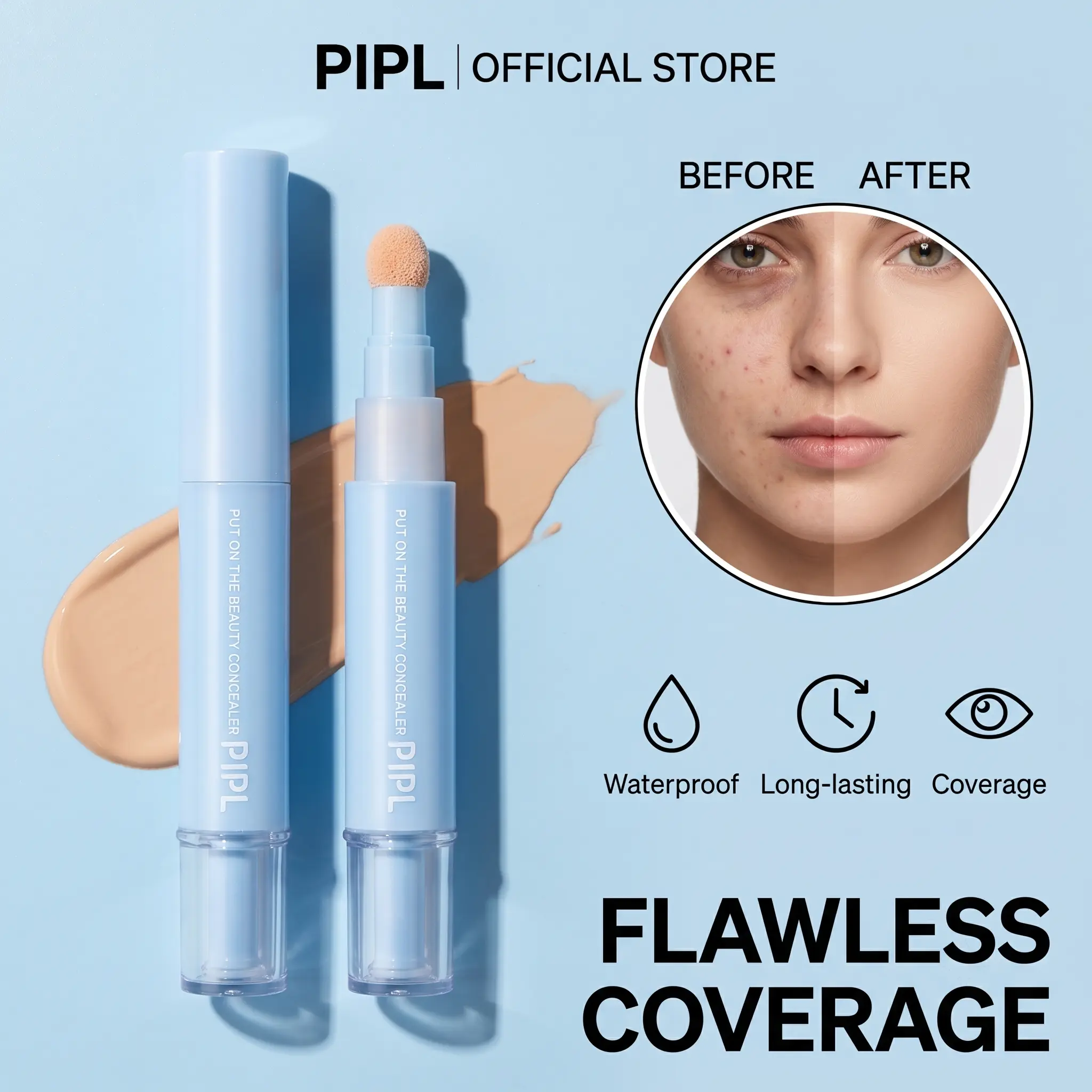 【PIPL】Dual-effect Concealer & Foundation Eye Concealer - 24-hour long-lasting,high-coverage matte finish.Korean pressed powder foundation for a flawless complexion. Covers acne marks, sculpts the nose, and nourishes the skin.