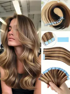 10pcs Mini Tape in Human Hair Extensions Natural Real Human Hair - Easy to Install, Invisiable Hairpiece, Suitable for Women & Girls Weddings/Festivals/Parties Fashionable Hairstyles