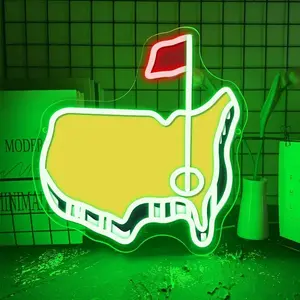 Golf Neon Light Yellow Green Design with Red Flag Perfect for Bars Parties Man Cave Wall Decoration Unique Neon Artwork