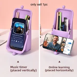 1-Pack Multi-Functional Silicone Vertical Pen Pouch, Stationery Organizer Box, Office School Supplies, Can Be Used as a Stand, Also Suitable as a Makeup Bag or Cosmetic Storage Pouch, Stylish and Portable Pencil Case