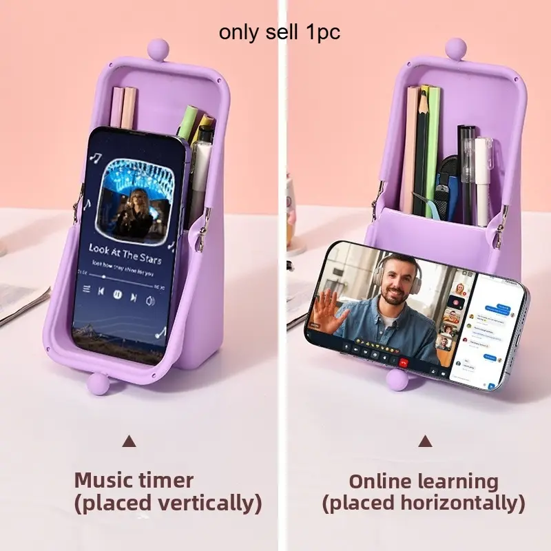 1-Pack Multi-Functional Silicone Vertical Pen Pouch, Stationery Organizer Box, Office School Supplies, Can Be Used as a Stand, Also Suitable as a Makeup Bag or Cosmetic Storage Pouch, Stylish and Portable Pencil Case