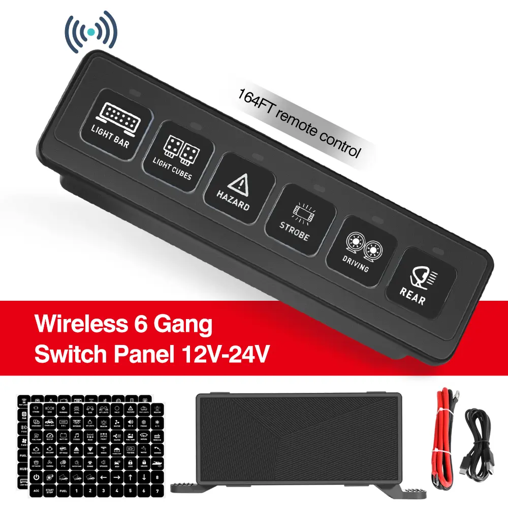 6 Button ON OFF Wireless Switch Panel White Backlits Momentary Flash Strobe Pulsed Multifunction Remote Control Switch Box LED Light Bar Work Light Pods Control System Toggle Switch for DC 9-32V Off Road Truck Car Jeep SUV UTV ATV #LatestSwitchPanel, Ligh