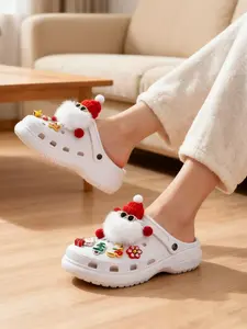 8pcs  Christmas Plush Ball Shoe Charms, Festive Holiday Footwear Accessories, Cute Xmas Party Supplies Decor