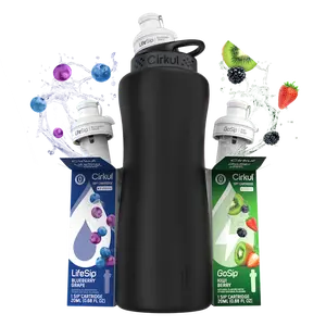 Cirkul® 32oz. Matte Black Metal Water Bottle Starter Bundle: GoSip® Kiwi Berry & LifeSip® Blueberry Grape, Zero Sugar Hydration