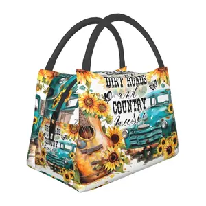 Lunch box, lunch bag, reusable portable insulation bag, insulation bag,Farm truck pattern, suitable for outdoor camping, work, school, fitness