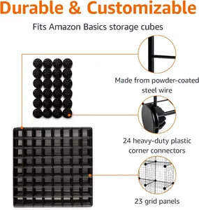 Amazon Basics Cube Wire Grid Stackable Storage Shelves, 6-Cube, 12.6"D x 26"W x 38"H, Black