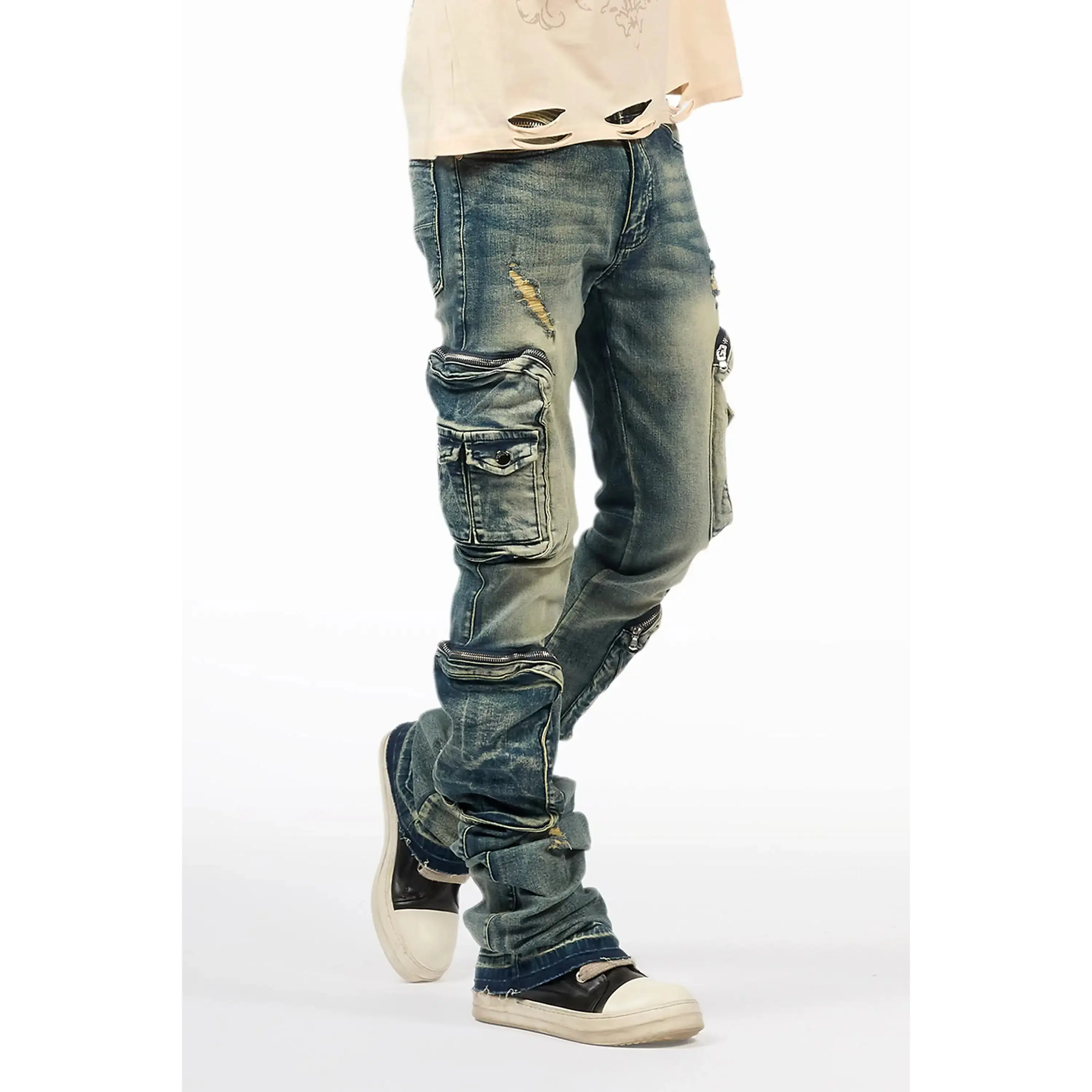 Allen Tint Blue Super Stacked Flare Jean Allen Tint Blue Super Stacked Flare Jean