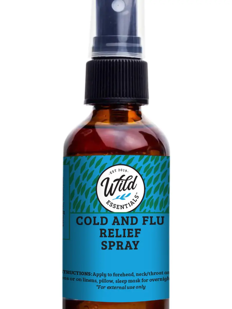Wild Essentials Cold and Flu Essential Oil Spray, 2 Ounce, 60ml, Made with 100% Essential Oils and Witch Hazel, Aromatherapy, Shower, Room, Linen, Body Spray, All Natural, External Use Only