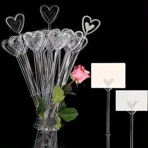 Heart Shaped Flower Bouquet Card Holder, 30/80pcs Plastic Flower Packaging Card Holder, Wedding Party Decoration Supplies, Transparent Card Holder