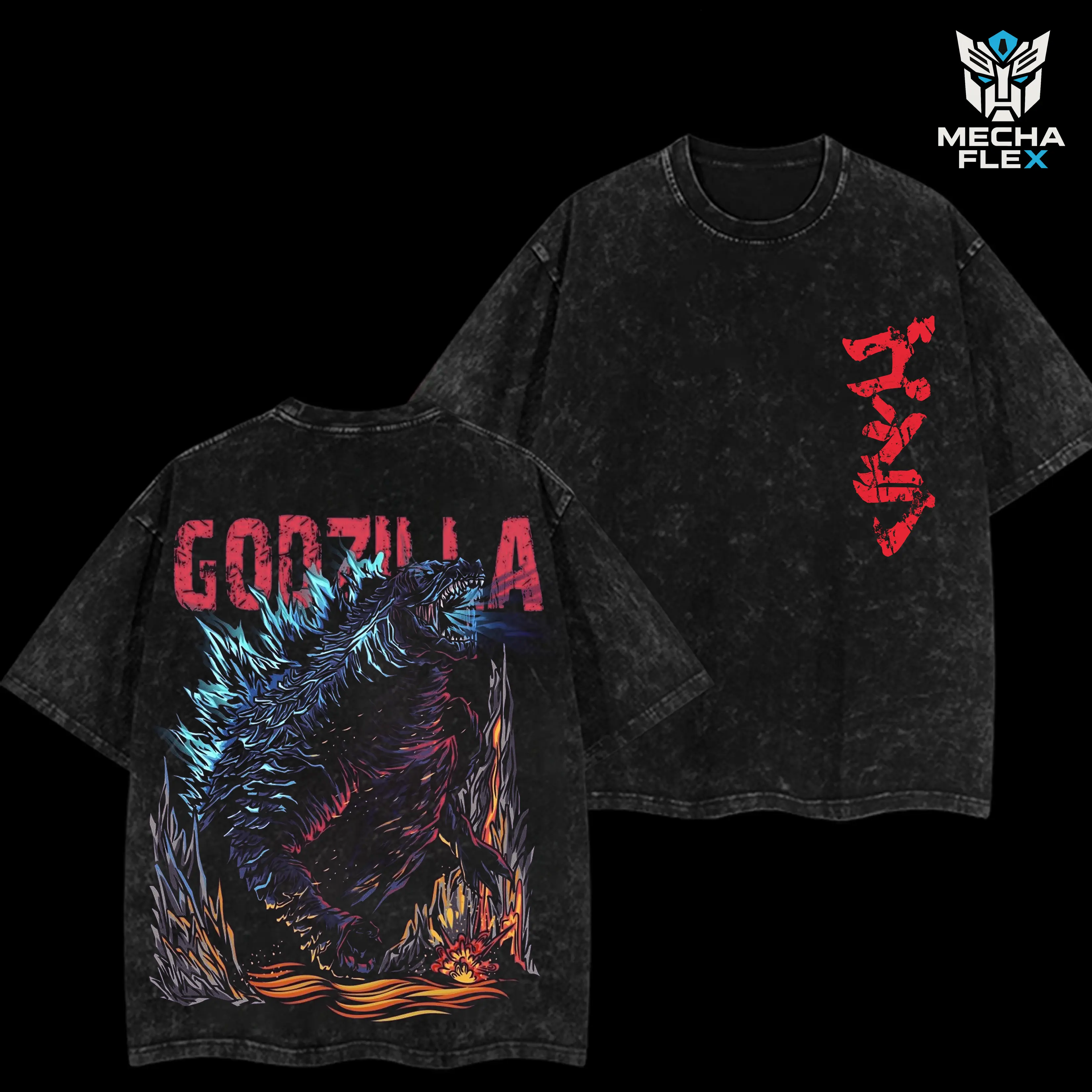 Godzilla Blue Neutron Kaiju Robot Mecha Retro Washed Shirt, Hoodie Monsterverse Unisex Vintage Washed Double Printed Heavyweight Cotton Oversized Wash Tee, Hoodie Washed Workout Clothes, Gym Workouts, Clothes for Daily Wear