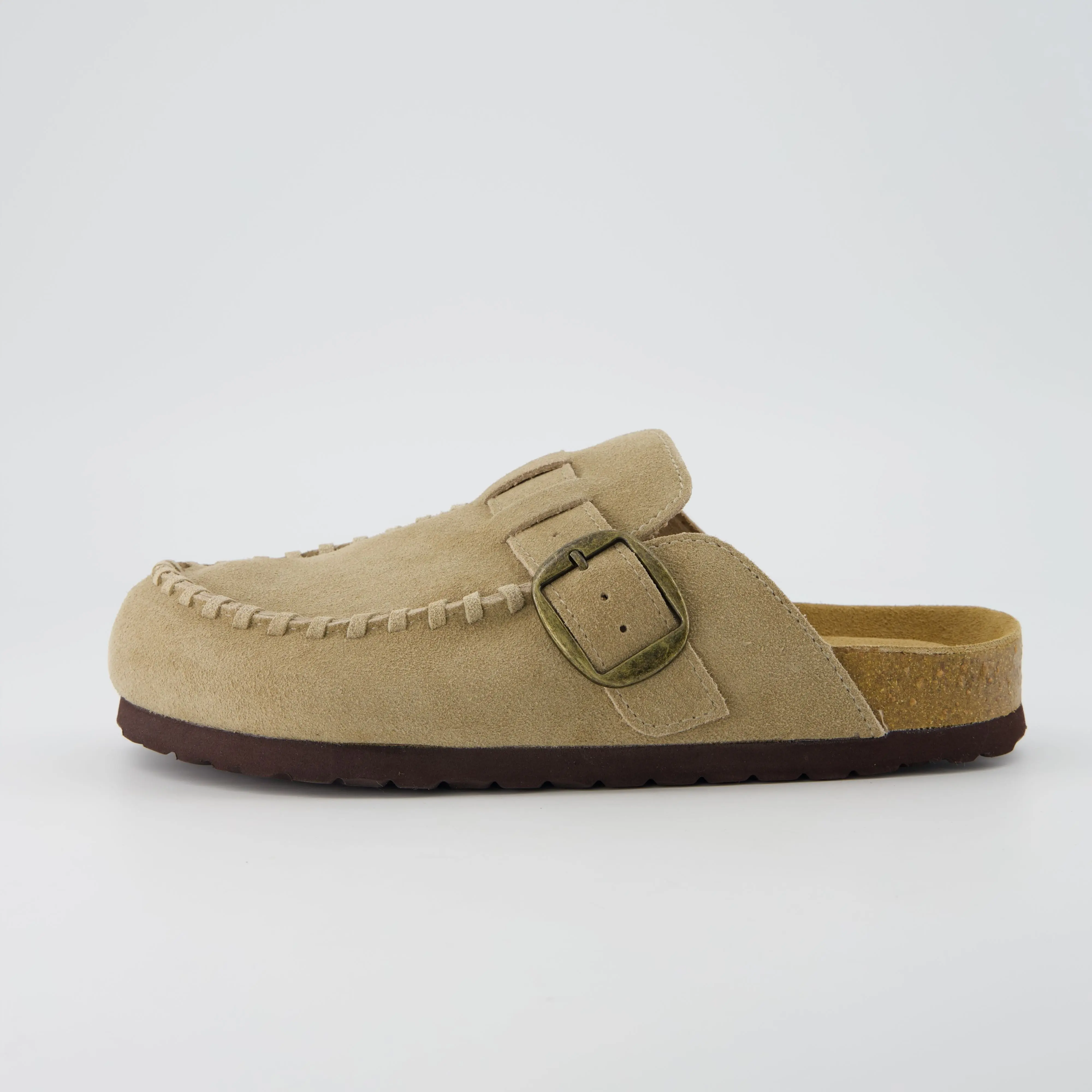 Cushionaire Canoe Genuine Suede Clogs for Women | Leather Slip-On Mules with Cushioned Heel Cup and Cork Footbed  | Arch Support and Adjustable Buckle Strap