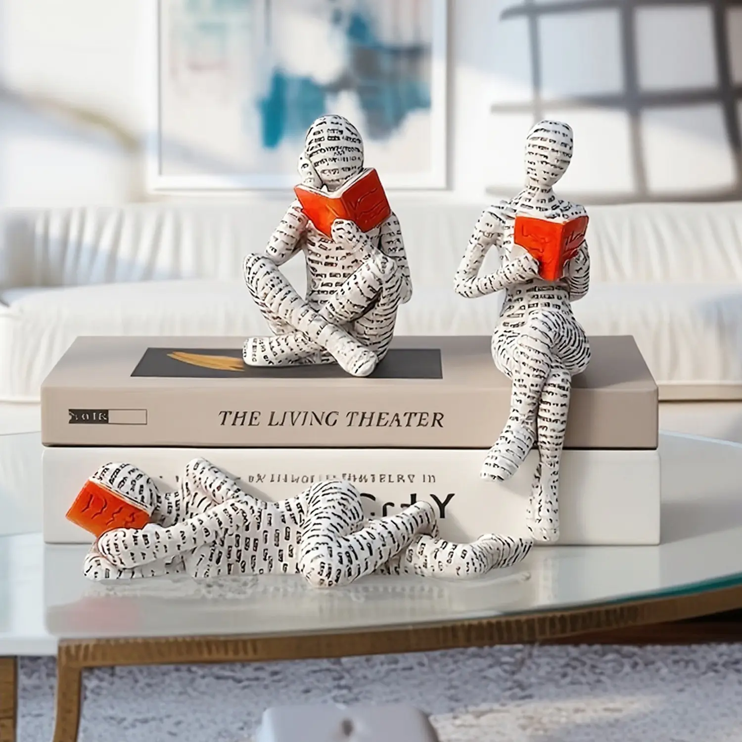 Set of 3 Resin Reading Women Figurine - Little Cute Abstract Art Statue Sculpture for Desk & Bookshelf - Decorative Ornament for Bedroom, Living Room, Office & Home Decor - Unique Birthday & Christmas Gift Idea for Avid Reader, Girl & Women