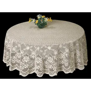 70 in Finished Sewn Floral Lace Round Dinner Tablecloth, Machine Washable & Dryer Safe, 2 Color Options-White or Cream, for Weddings