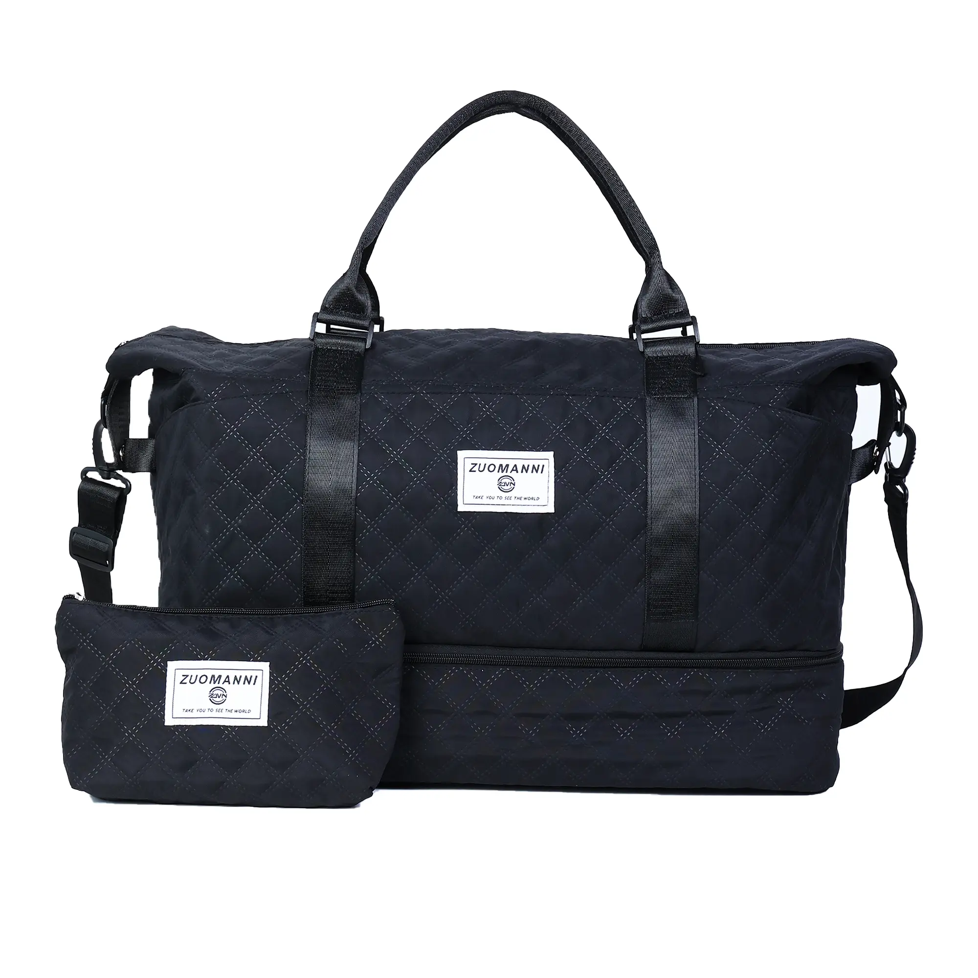 2-Piece Travel Luggage Set – Large Capacity Duffel Bag with Separate Shoe Compartment & Multi-Pocket Design, Includes Small Makeup Pouch, Classic Fashion Tote for Business Trips, Weekend Overnight, Beach & Camping, Gift for Women