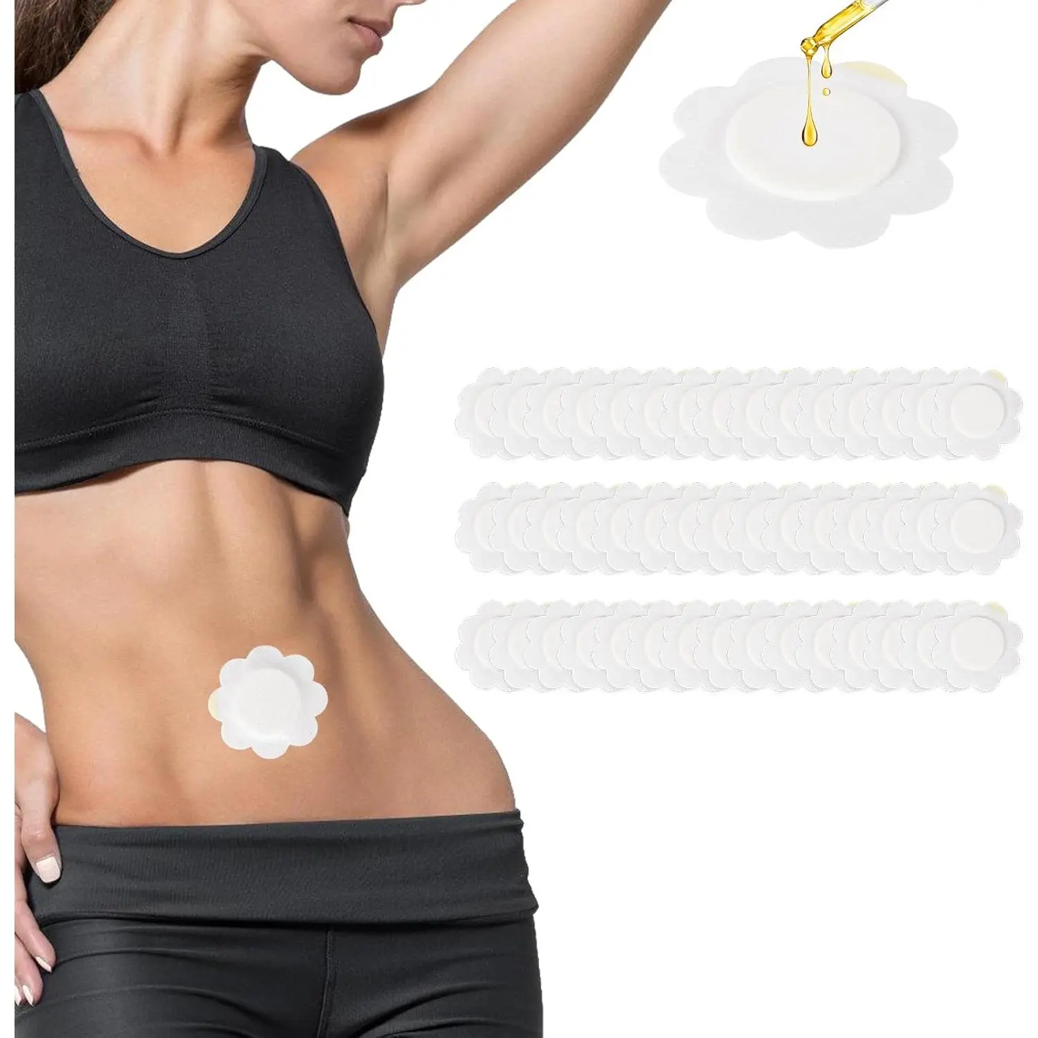 40pcs Disposable Castor Oil Pack Wrap for Belly Button, Organic Cotton Castor Oil Patches for Belly Button, Self-Adhesive Portable Highly Absorbent Belly Button Cover (Oil Not Included) organic cotton easy Fragrance Scent