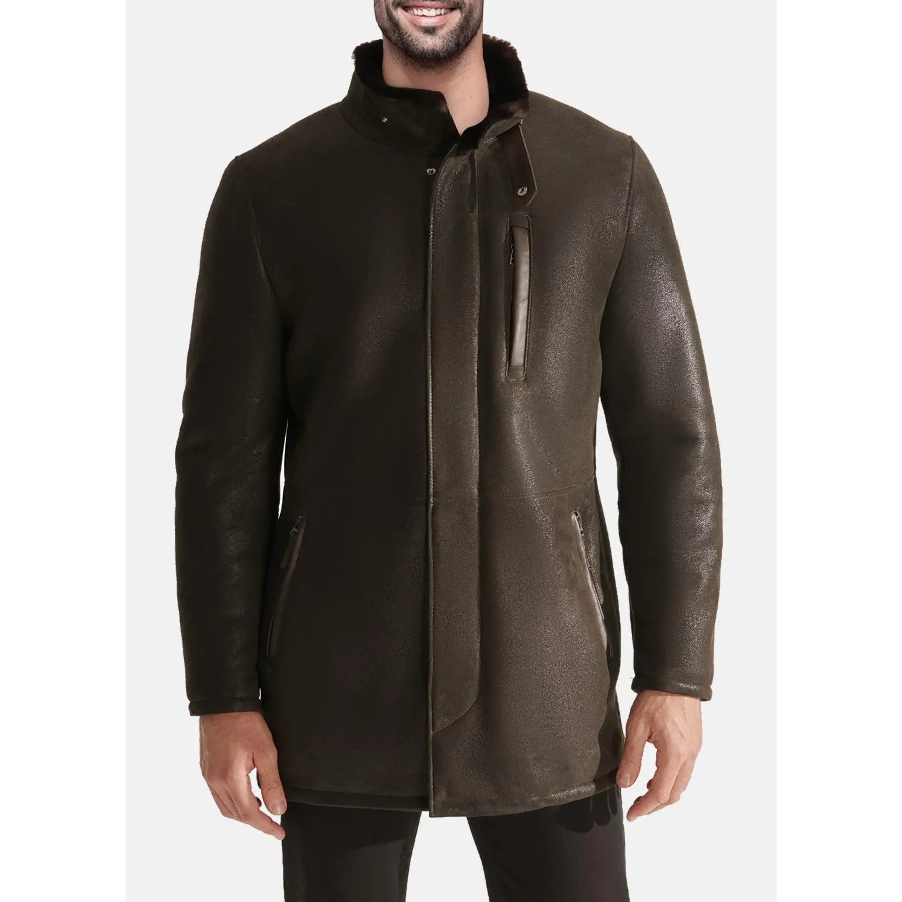 Mens Dark Brown Authentic Shearling Leather Coat