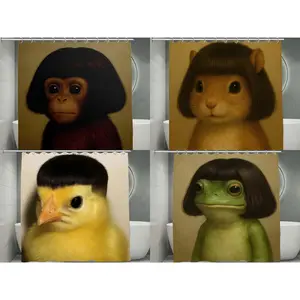 Funny Animal Hairstyles Shower Curtain Collection - 19 Styles, Including Chimpanzee, Squirrel, Frog, Capybara with Unique Human Haircuts - Quirky Bathroom Decor, Waterproof, Durable, Includes Hooks