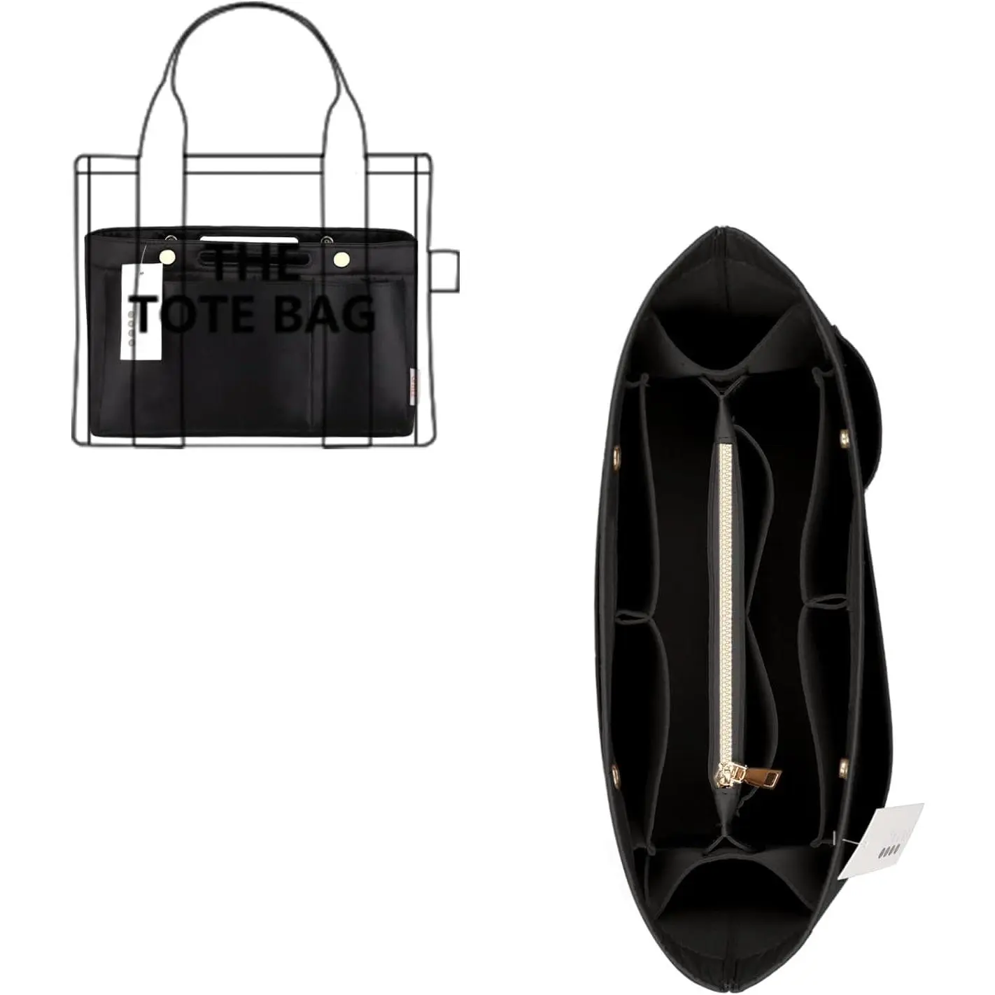 Purse Organizer Insert For Handbags, Silky Bag Organizer With 2 Zippers For Speedy Neverful Tote and  (Black, XX-Large)