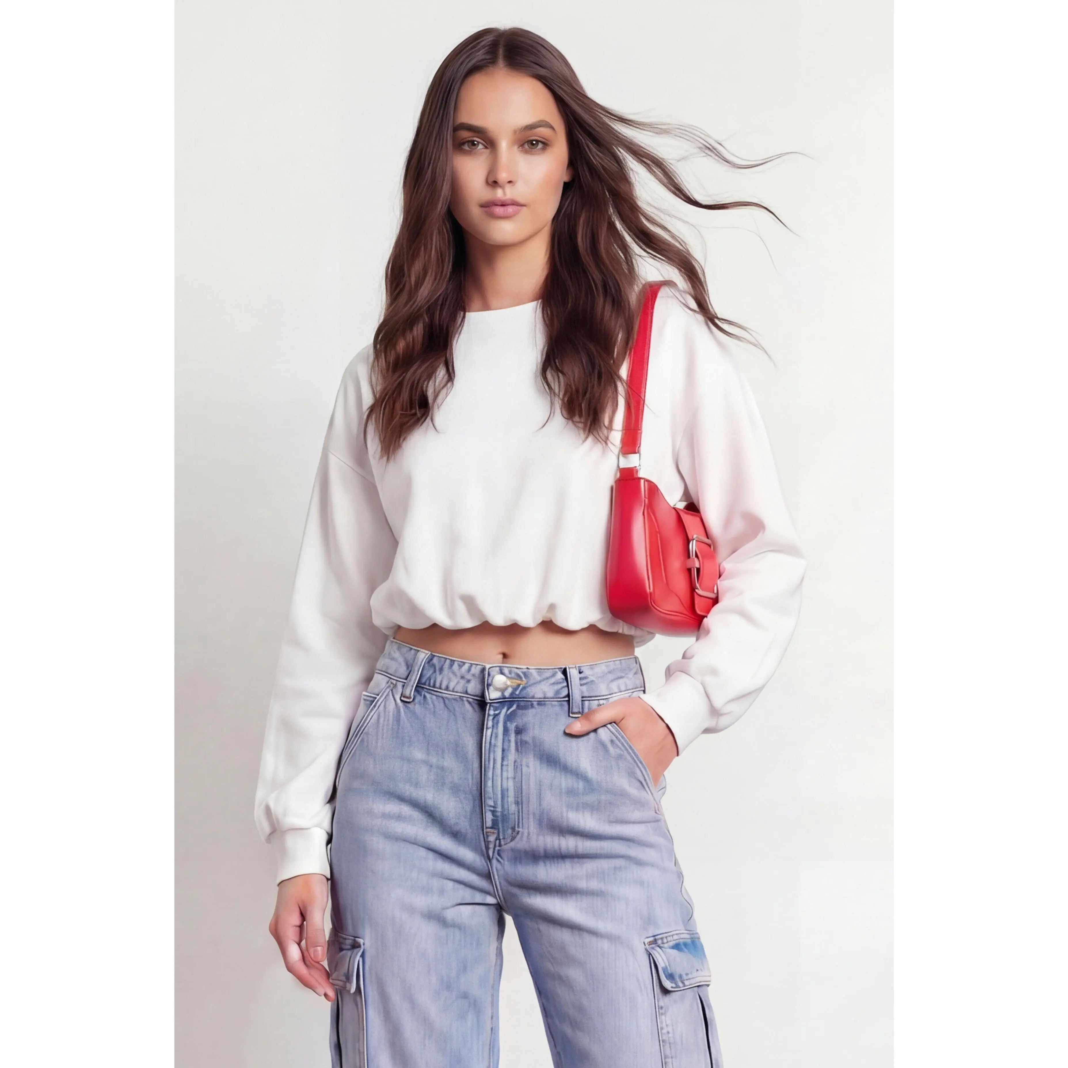 Lola Fleece Bubble Hem Crop Sweatshirt