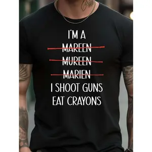 Men's Funny "I'm A Marine I Shoot Guns Eat Crayons" Graphic T-Shirt - Black with White & Red Double Print, 100% Cotton Retro Humor Vintage Metalcore Crewneck, All-Season Casual Marine Corps Apparel, Ideal Sister-in-Law Gift Menswear Tshirt