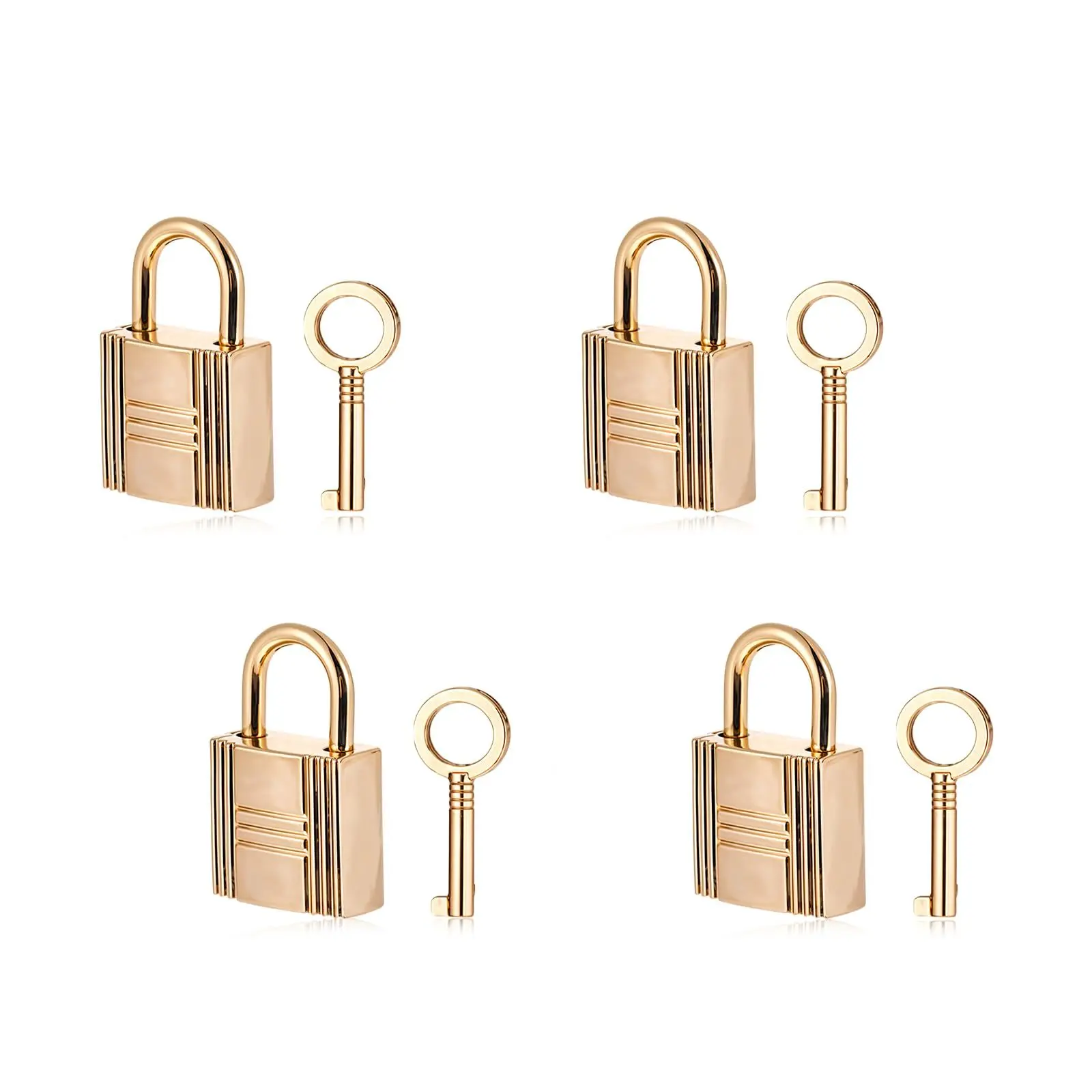 4 Pcs Sturdy Square Alloy Steel Good Looking Gold Box Lock Set - Mini Size Decorative Padlocks with 0.55 Inch Key Width, Keys for Diary, Storage Box, Handbag