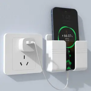 2pcs Wall-Mounted Phone Charger Holder Stand, Adhesive Remote Control Base, No Drilling Wall Storage Rack, Convenient Home Organizer, Usb Mount