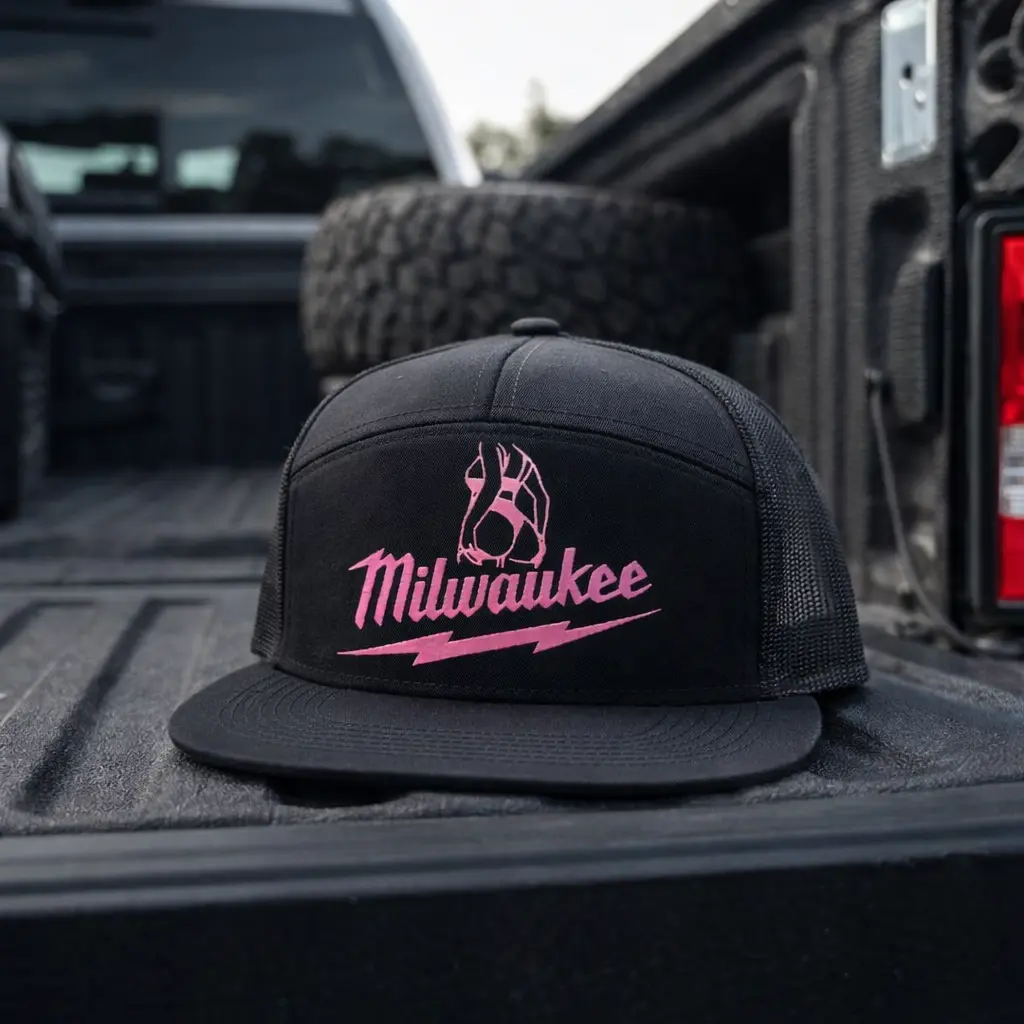 Pink Milwaukee Trucker Hat, Black Mesh Snapback Cap, Women's Hunting Hat, Deer Head Logo Hat, Outdoor Lifestyle Cap, Country Girl Gift, 7 Panel Hat
