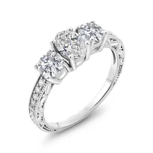 Gem Stone King 1.82 Cttw Lab Grown Diamond Engagement Ring For Women | 10K White Gold | Oval 7X5MM and Round 5MM | Gemstone April Birthstone | DEF Color | VVS-VS Clarity | Size 5, 6, 7, 8, 9